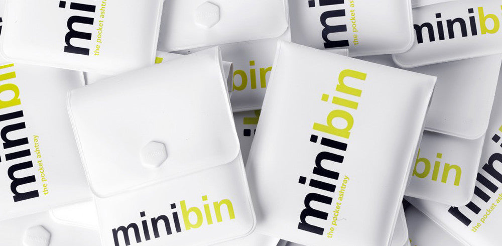 Minibin ashtrays branded with the minibin name logo